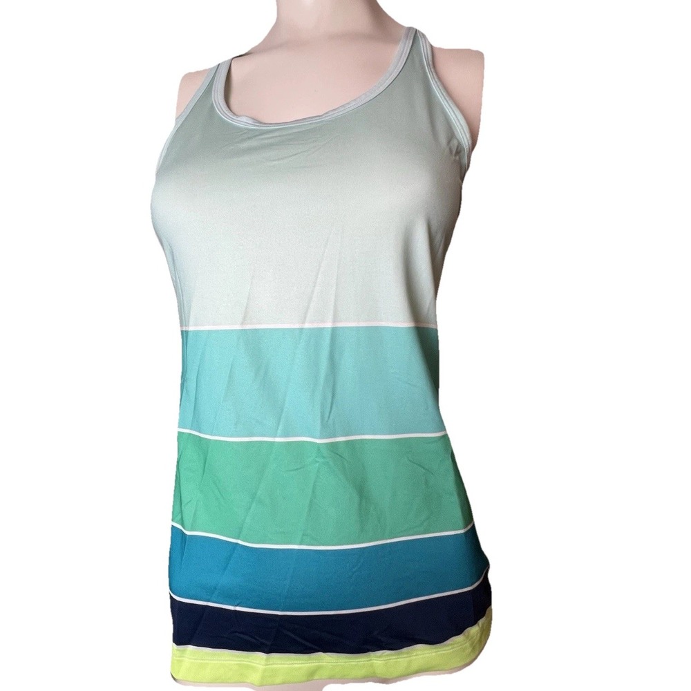 Gap Fit Modulous Print Aqua Tide Blue Green Yellow Striped   Tank Top Small